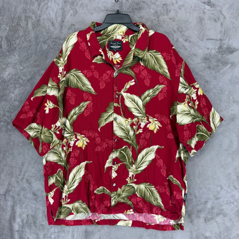 Straight Down Shirt Mens XXL 1238 Red Tropical Floral Button-down EUC
